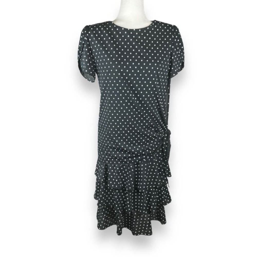Gilberti Dress Womens Size 14 Polka Dot 80s‎ Tiered Ruffle Vintage Coquette Twee